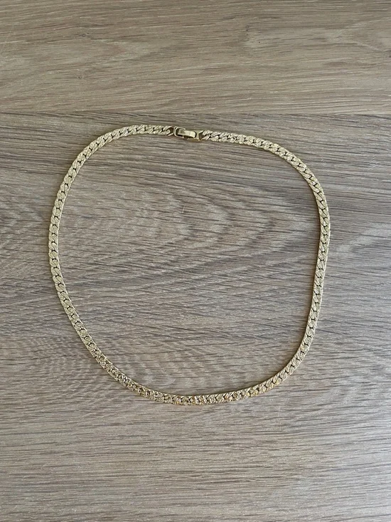 TEXTURED GOLD YONE GLAT CURB LINK CHAIN NECKLACE Vintage Style - Picture 4 of 9